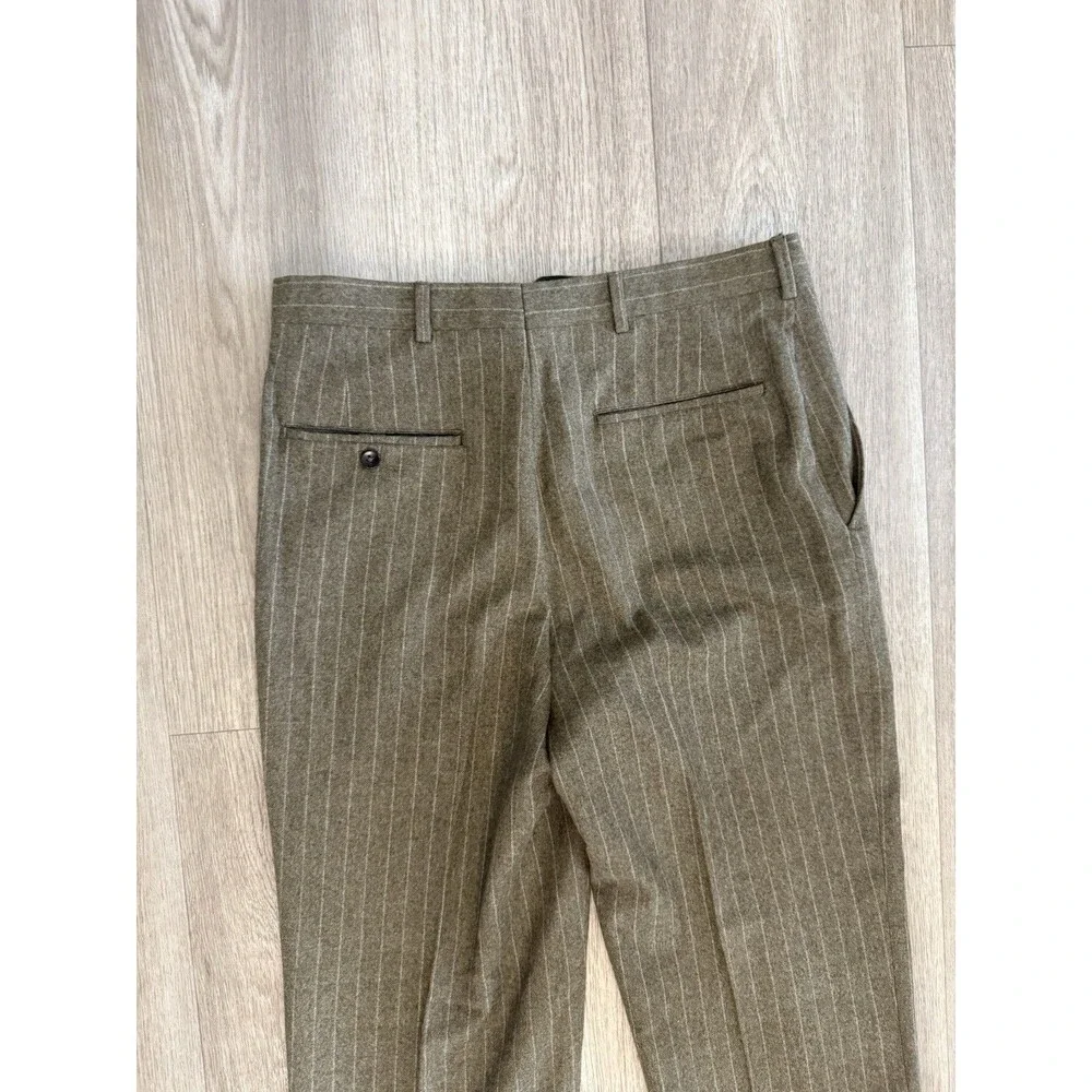 Vintage Norman Hilton 2 Piece Suit 38R 30x29 Olive Pin Stripe Wool Blazer 70s